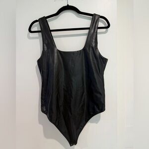 Good American Square Neck Faux Leather Bodysuit